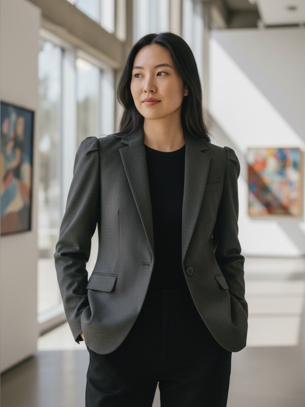Zara Gray Single-Button Blazer